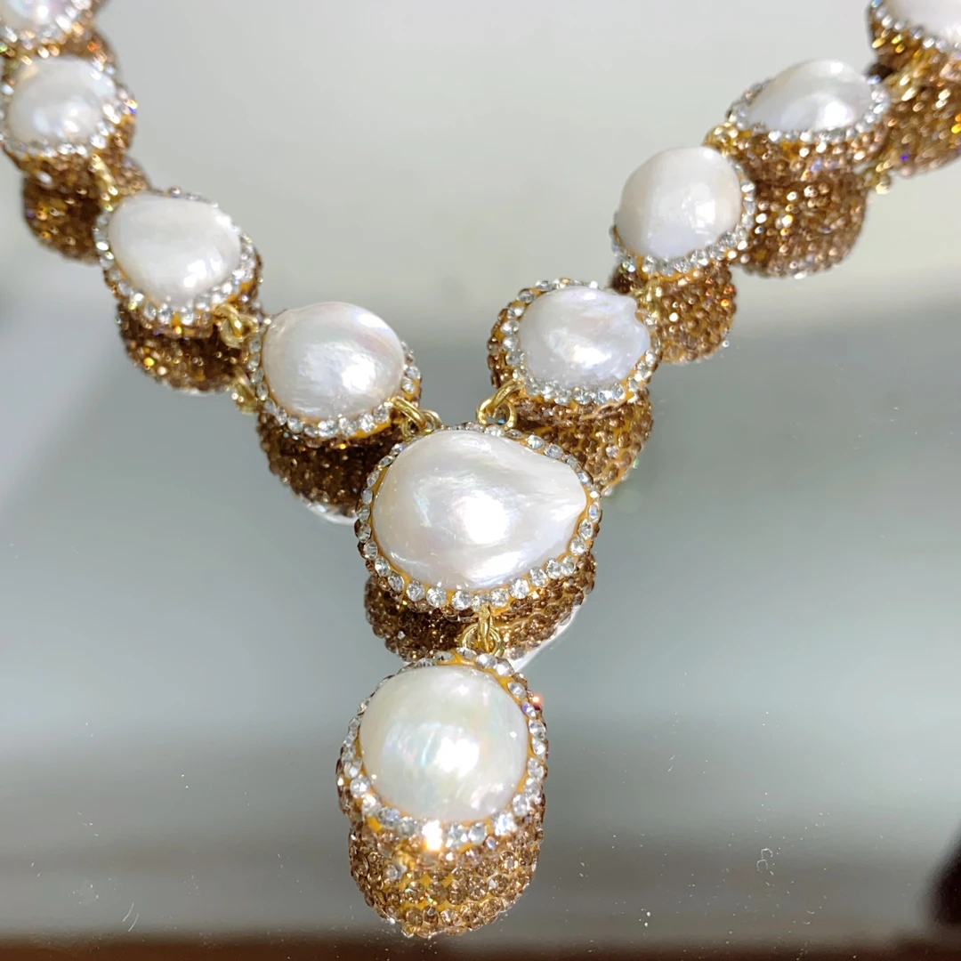 铜合金合成锆石项链 TTSD 巴洛克圆形设计款毛衣链 376A