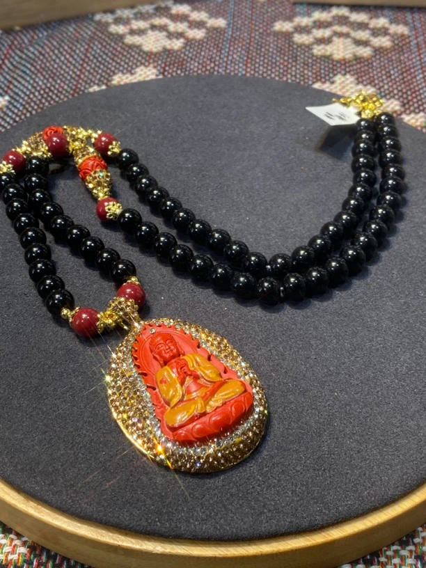 铜合金合成锆石项链 TTSD 红色佛时尚潮流百搭款毛衣链 1023