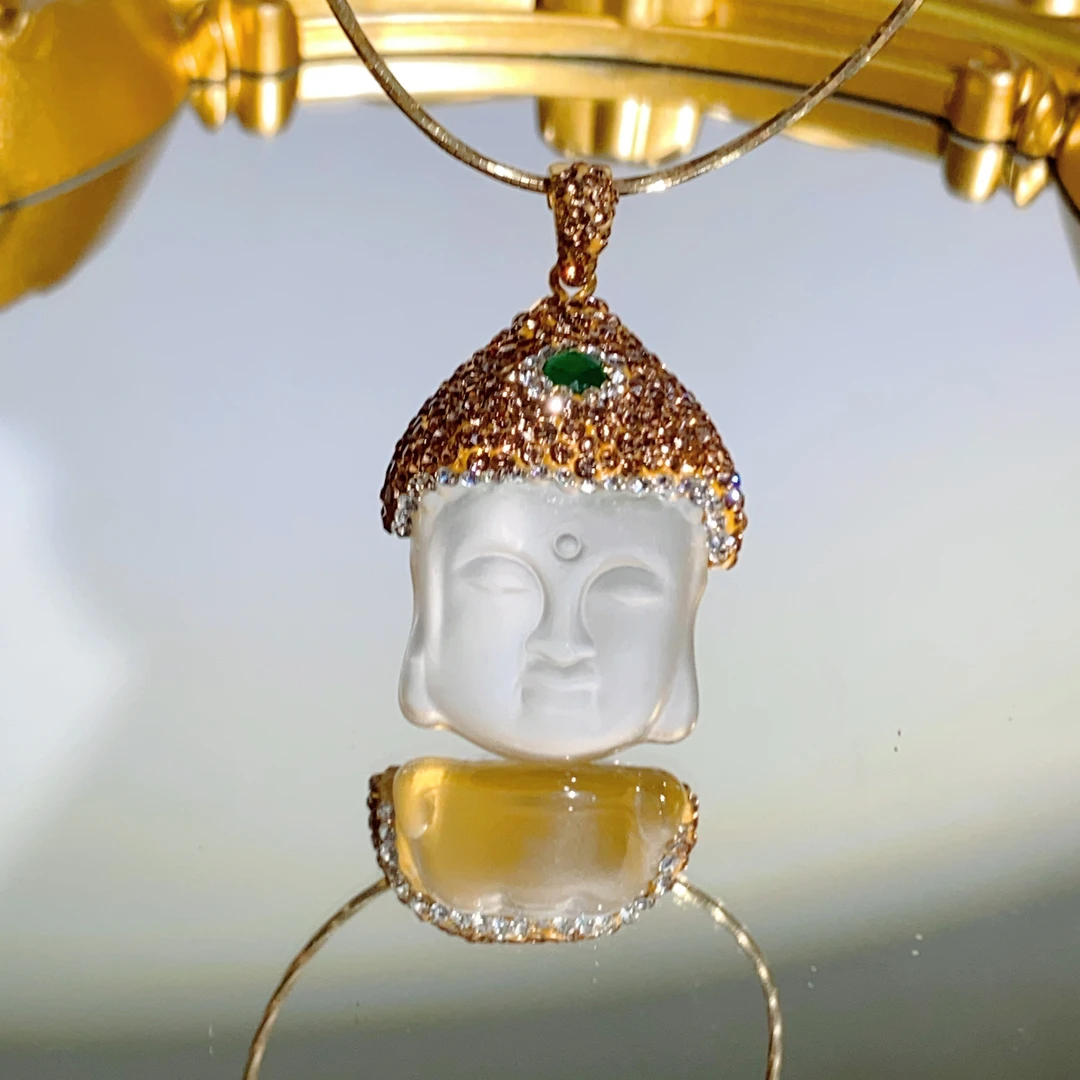 铜合金合成锆石吊坠 TTSD 欧美时尚复古精雕白色佛头吊坠7318