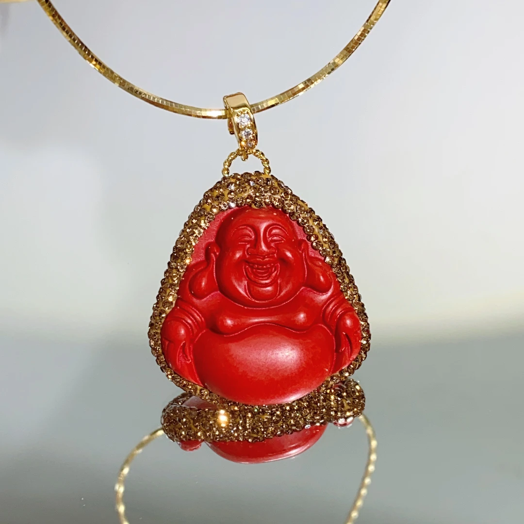 铜合金合成锆石吊坠 TTSD 红色沙沙笑佛百搭吊坠轻奢时尚素款6429