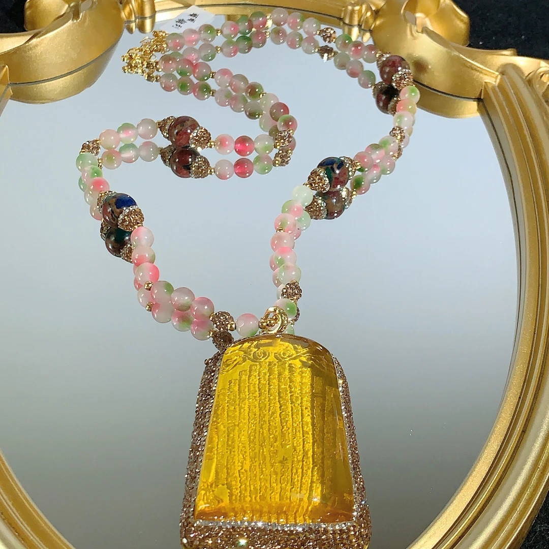 铜合金合成锆石项链 TTSD 黄色心经无事牌时尚潮流项链 565