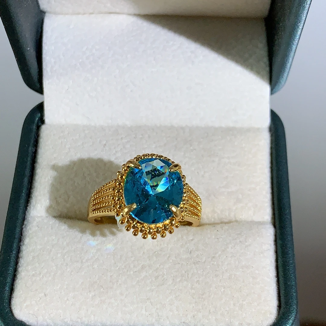 铜合金合成锆石戒指 TTSD 蓝色时尚百搭时尚设计戒指 020