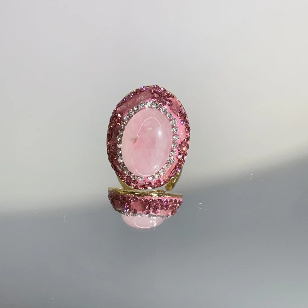 铜合金合成锆石戒指 TTSD 粉色时尚潮流百搭款戒指 1101