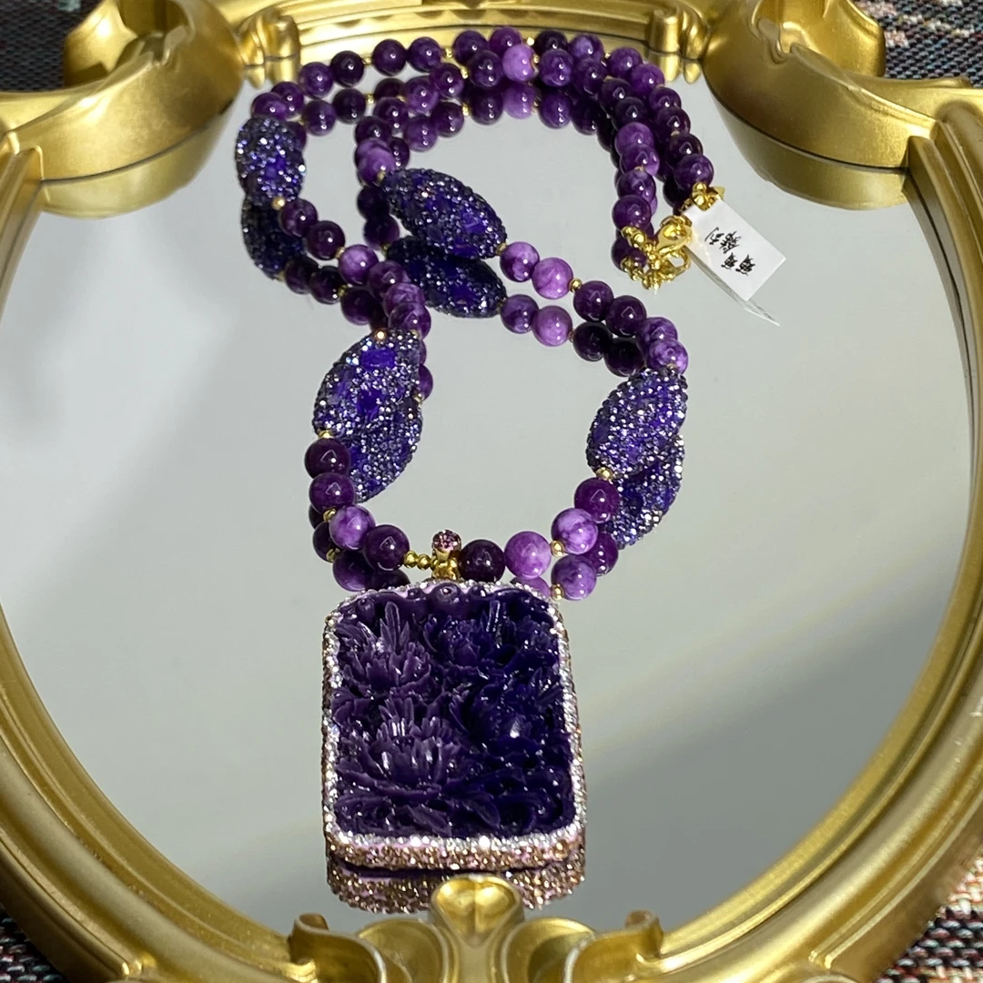 铜合金合成锆石项链 TTSD 紫色牡丹花时尚潮流百搭款毛衣链 877