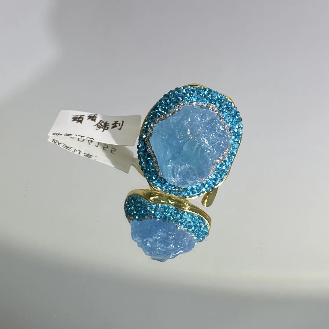 铜合金合成锆石戒指 TTSD 蓝色时尚潮流百搭款戒指 4155