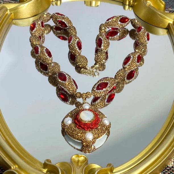 铜合金合成锆石项链 TTSD 红色时尚潮流百搭款毛衣链 4057