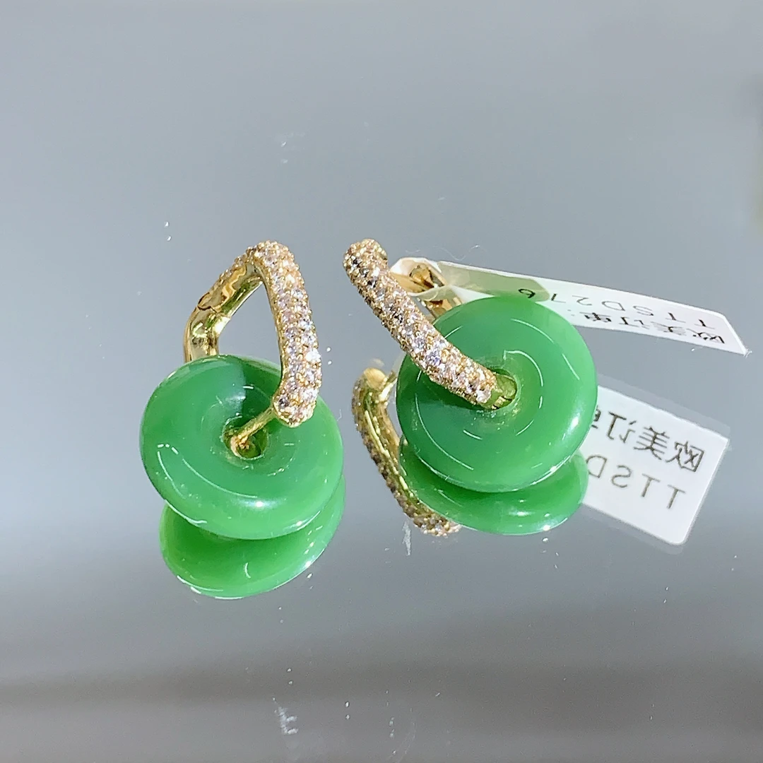 铜合金合成锆石耳饰 TTSD 绿色平安扣个性百搭耳饰 276