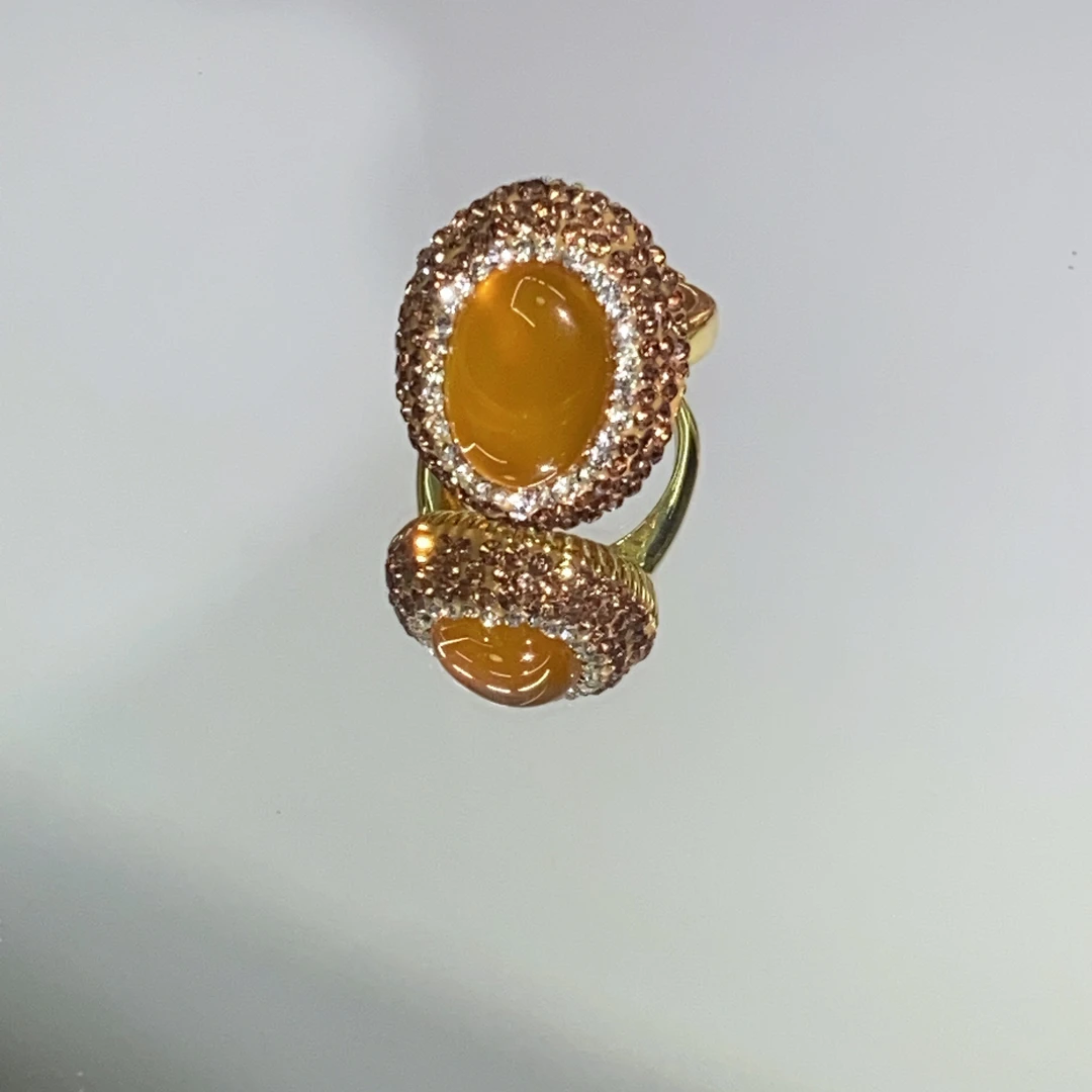 铜合金合成锆石戒指 TTSD 黄色MN椭圆形尊贵戒指1767