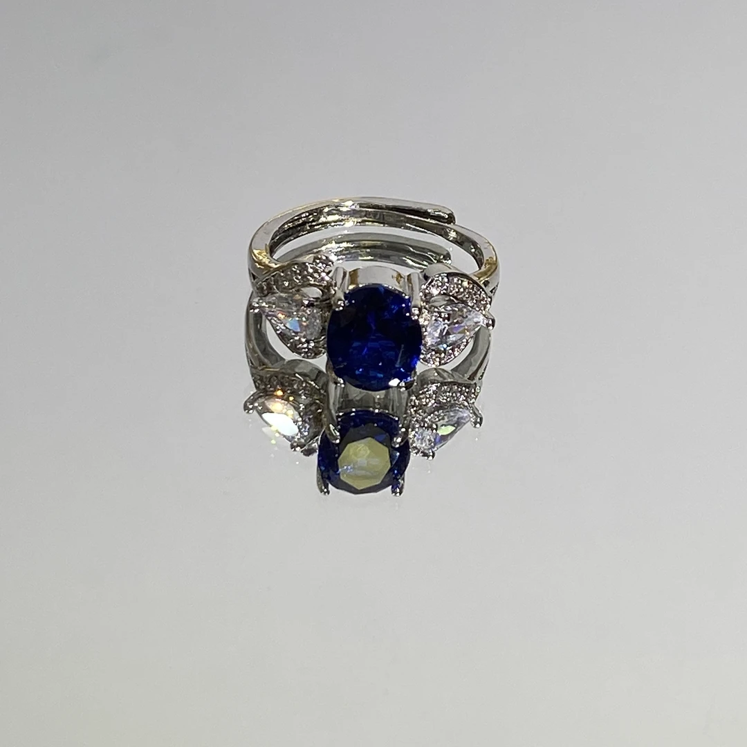 铜合金合成锆石戒指 TTSD 蓝色设计重工时尚百搭戒指 011