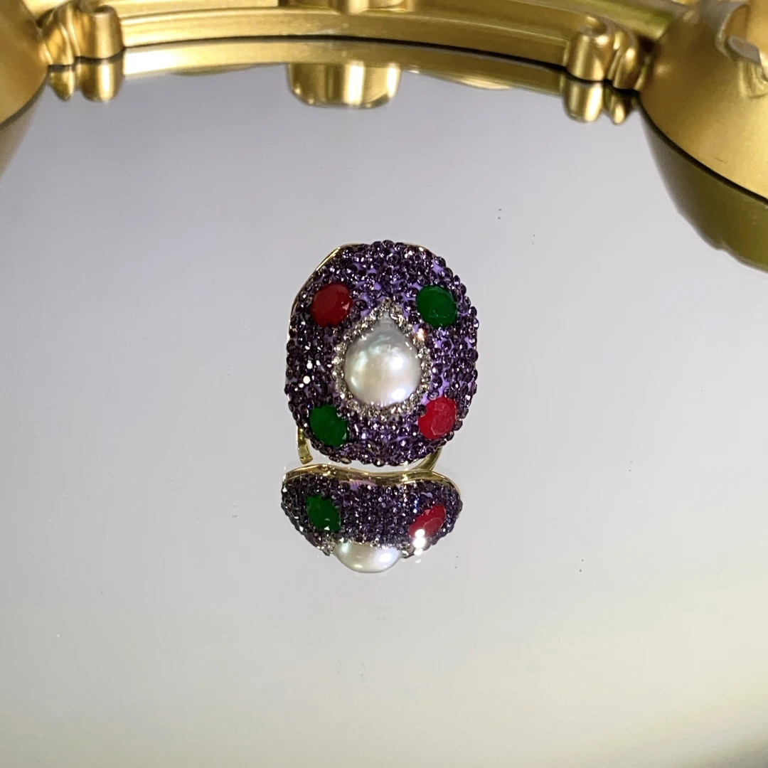 铜合金合成锆石戒指 TTSD 紫色巴洛克时尚戒指 3642