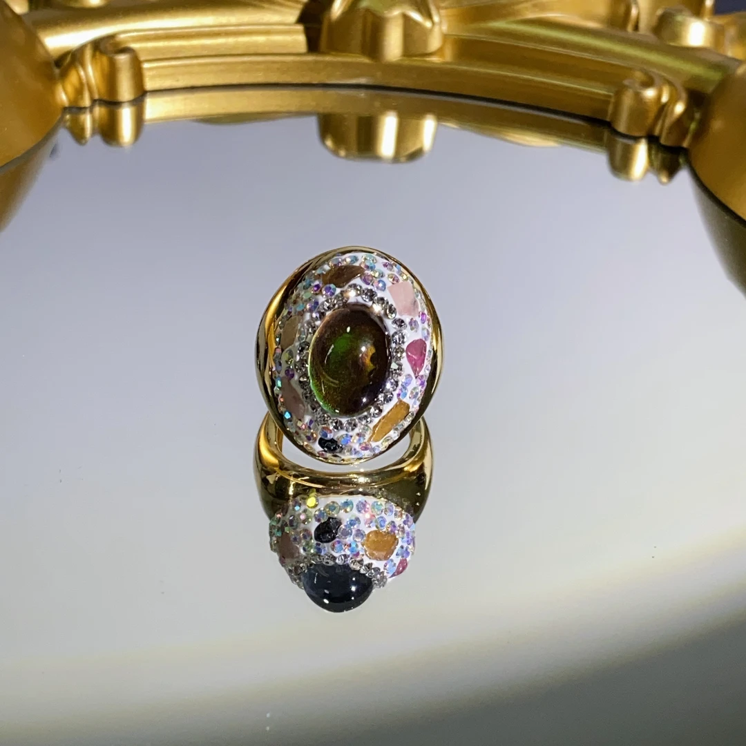 铜合金合成锆石戒指 TTSD 高拖椭圆形感温s设计戒指 3208