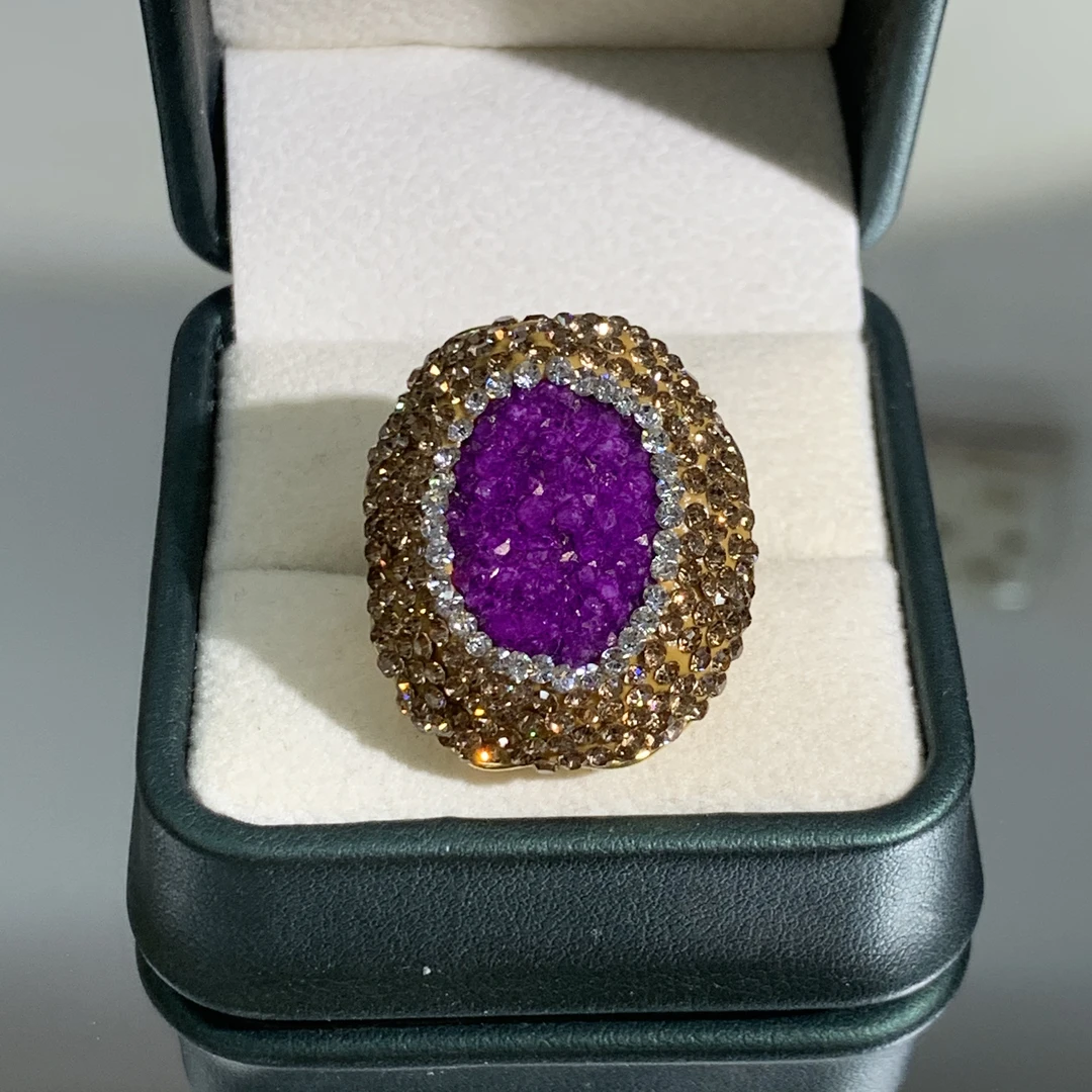 铜合金合成锆石戒指 TTSD 紫色椭圆设计时尚百搭戒指 0202