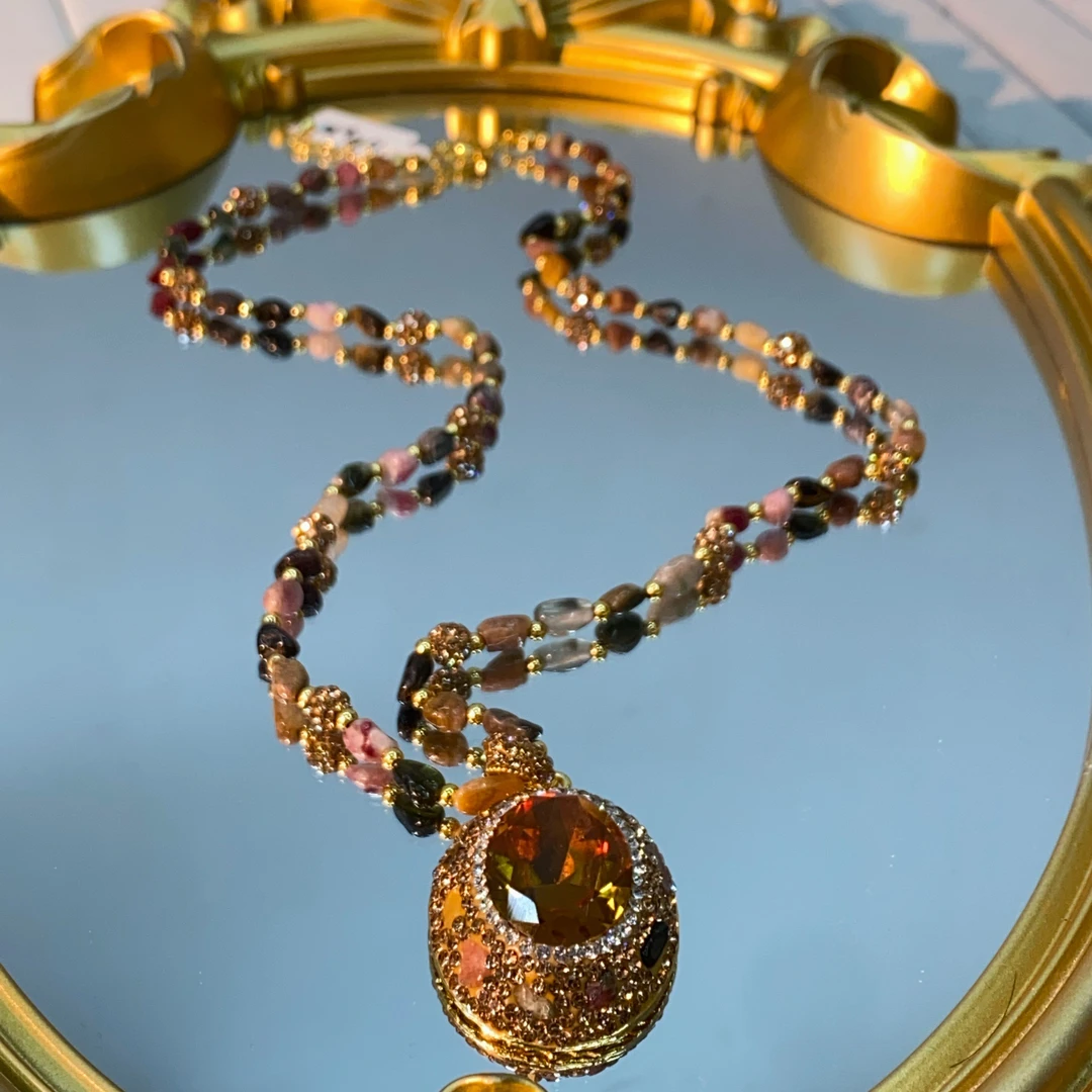 铜合金合成锆石项链 TTSD 黄色苏丹石时尚潮流百搭款毛衣链 561