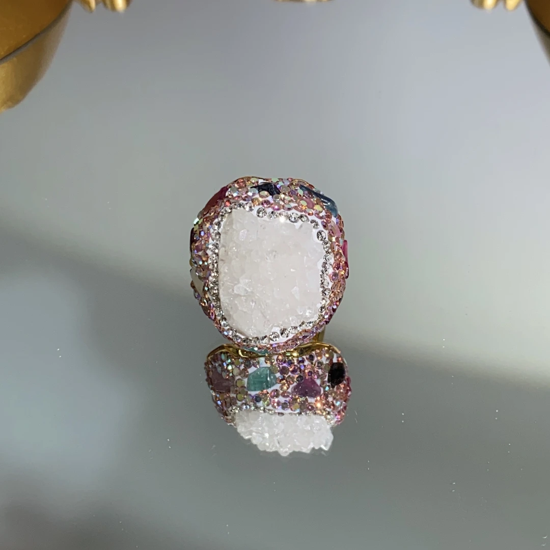 铜合金合成锆石戒指 TTSD 白色SJ晶牙不规则戒指 695