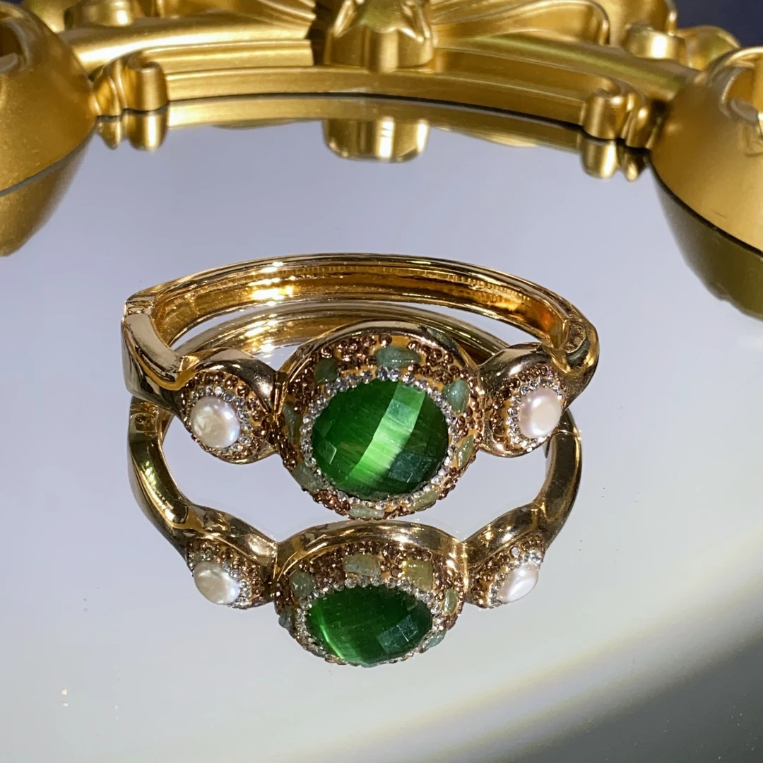 铜合金合成锆石手镯 TTSD 绿色MY圆形时尚手镯 3252