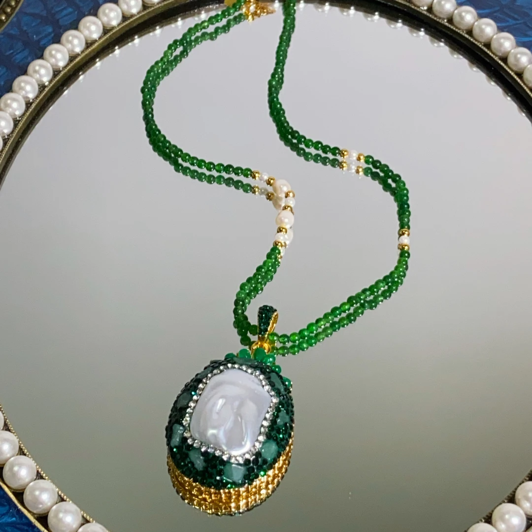 铜合金合成锆石项链 TTSD 白色巴洛克法式复古轻奢气质项链484