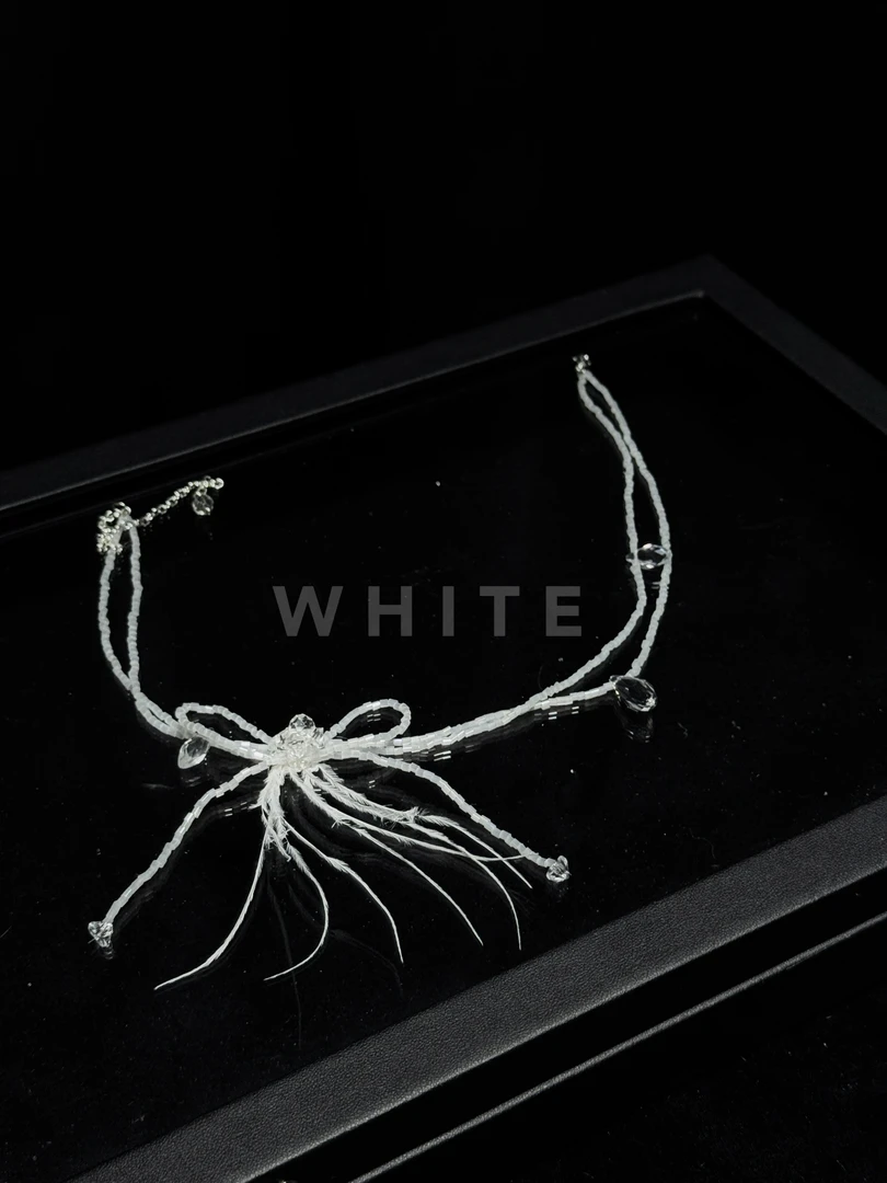 非金属仿珍珠婚庆饰品 WHITE 纯欲蝴蝶结吊坠项链