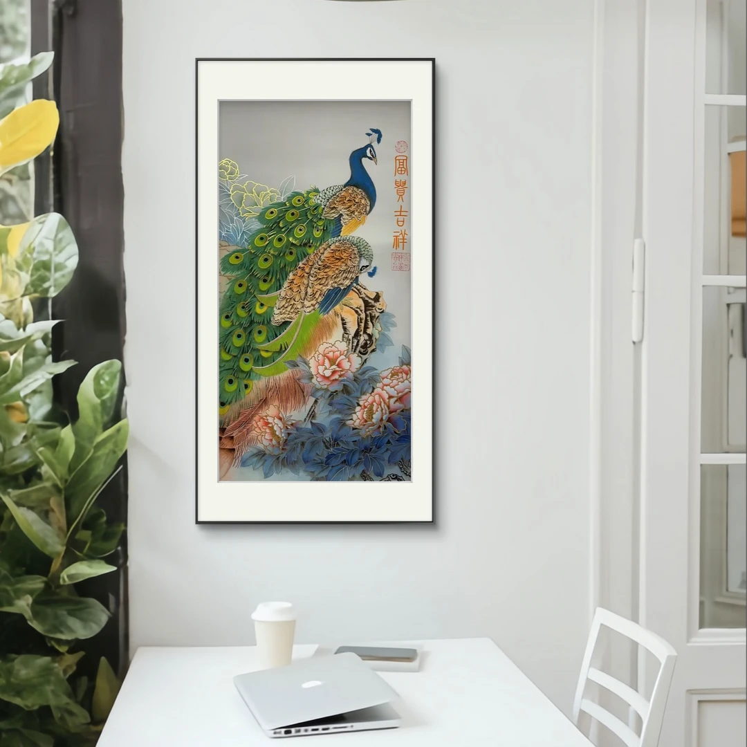 经典作品-杨艺作品-《富贵吉祥》孔雀【拓底装裱无框】75X140CM