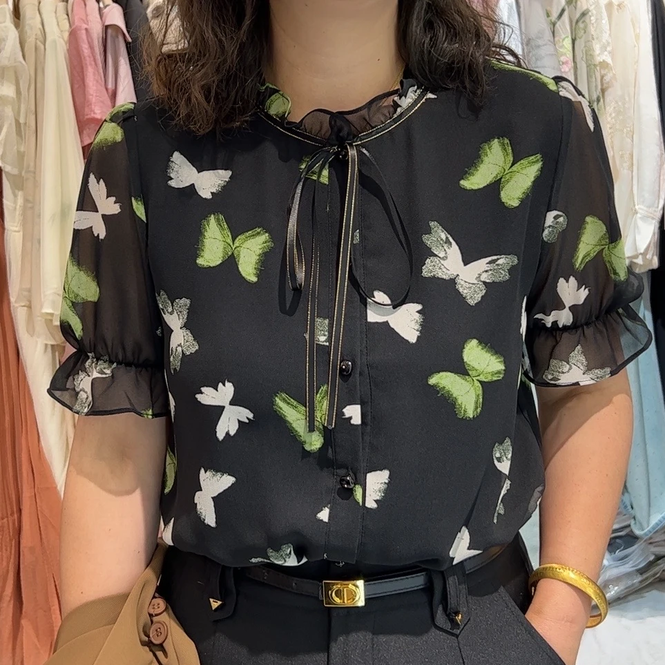 [ W i F i ]0817蝴蝶印花设计款衬衫