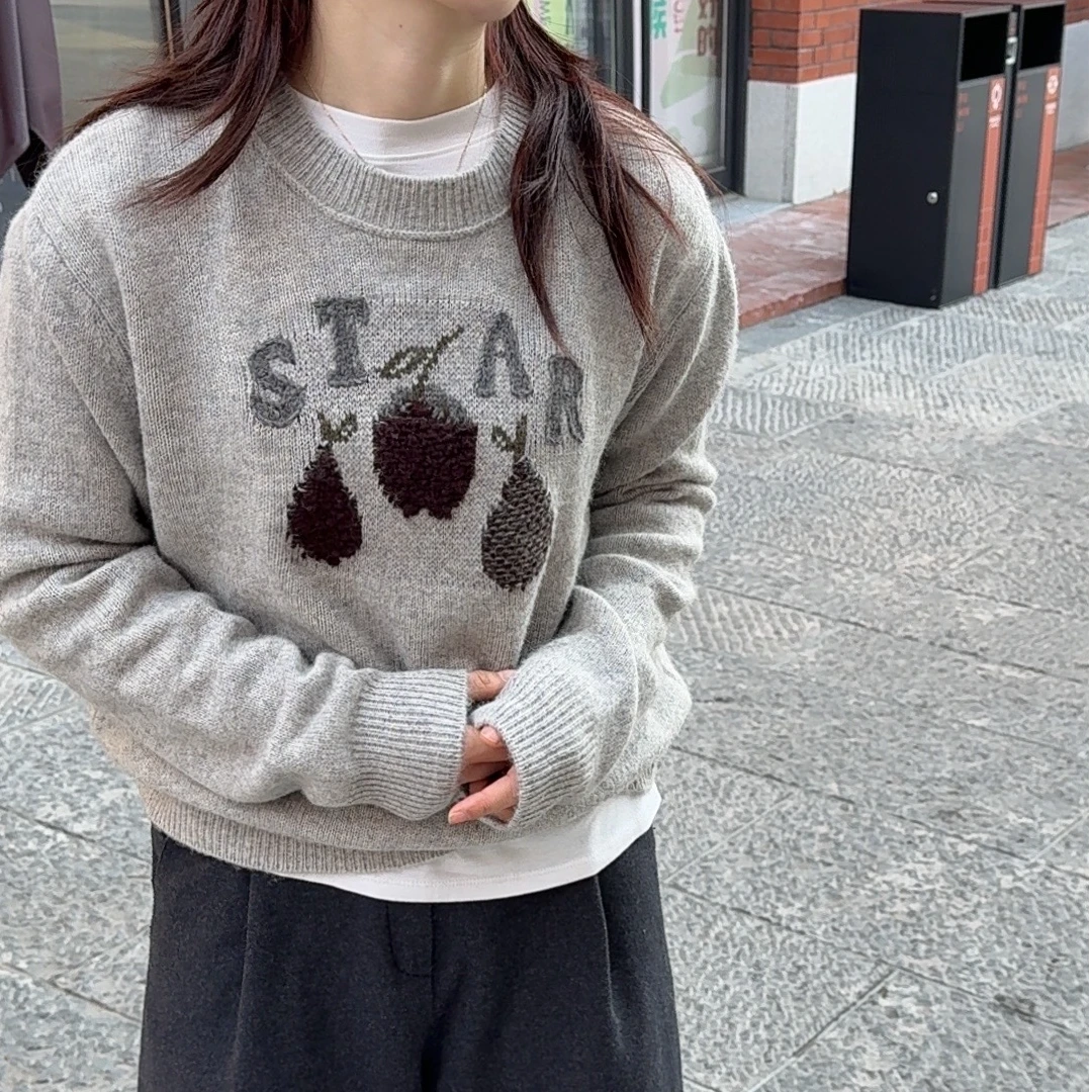 冬季新款百搭宽松慵懒风设计感针织T恤