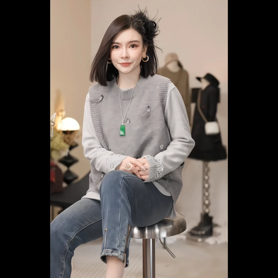 【燕子设计师品牌】[缪斯女神]秋冬设计感重工羽毛亮片马甲 21035 Q