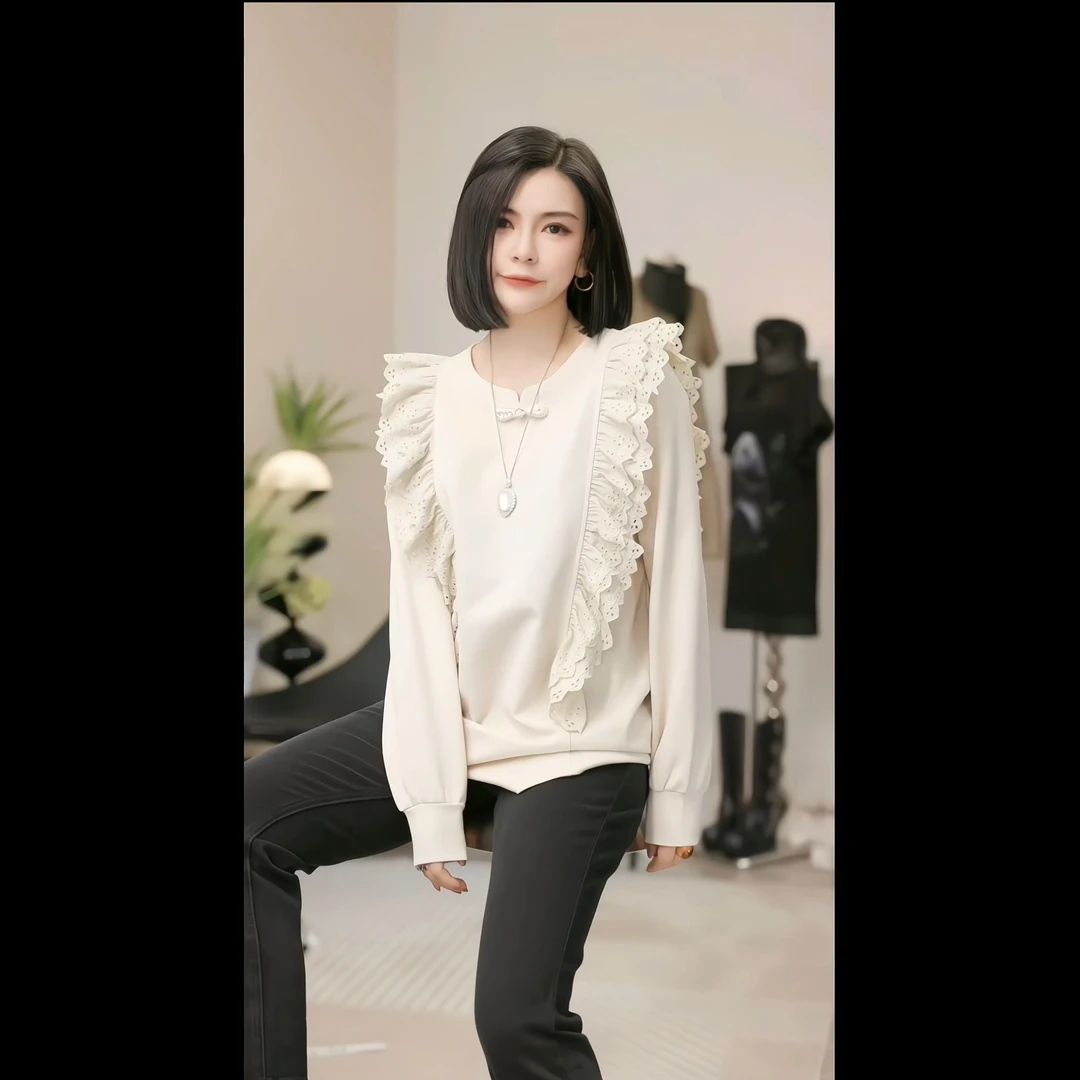 【燕子设计师品牌】国风花朵拼接百搭显瘦长袖上衣 13120 D