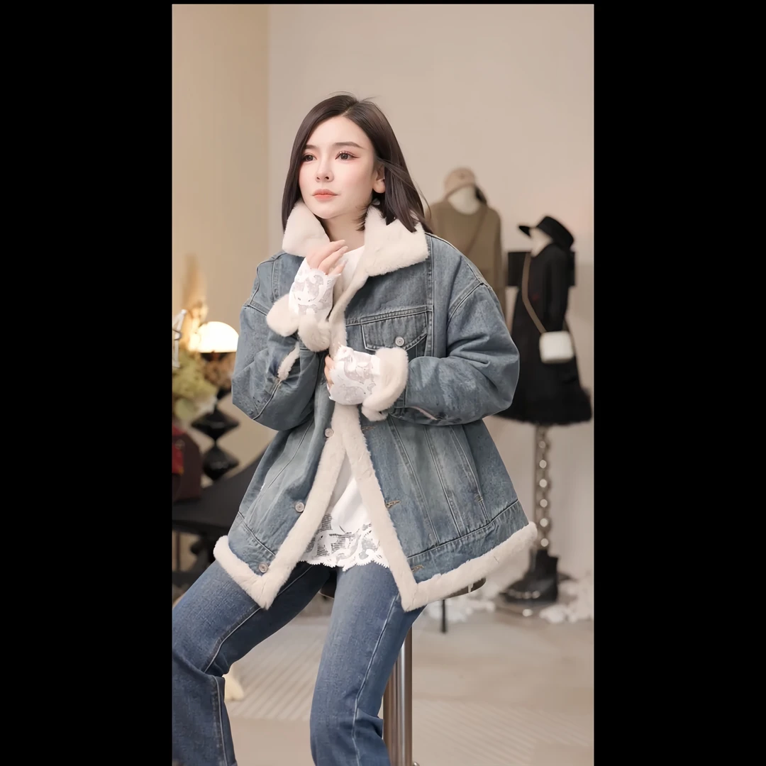 【燕子设计师品牌】[柏林纪实]秋冬设计加绒浅色牛仔外套 21005 Q