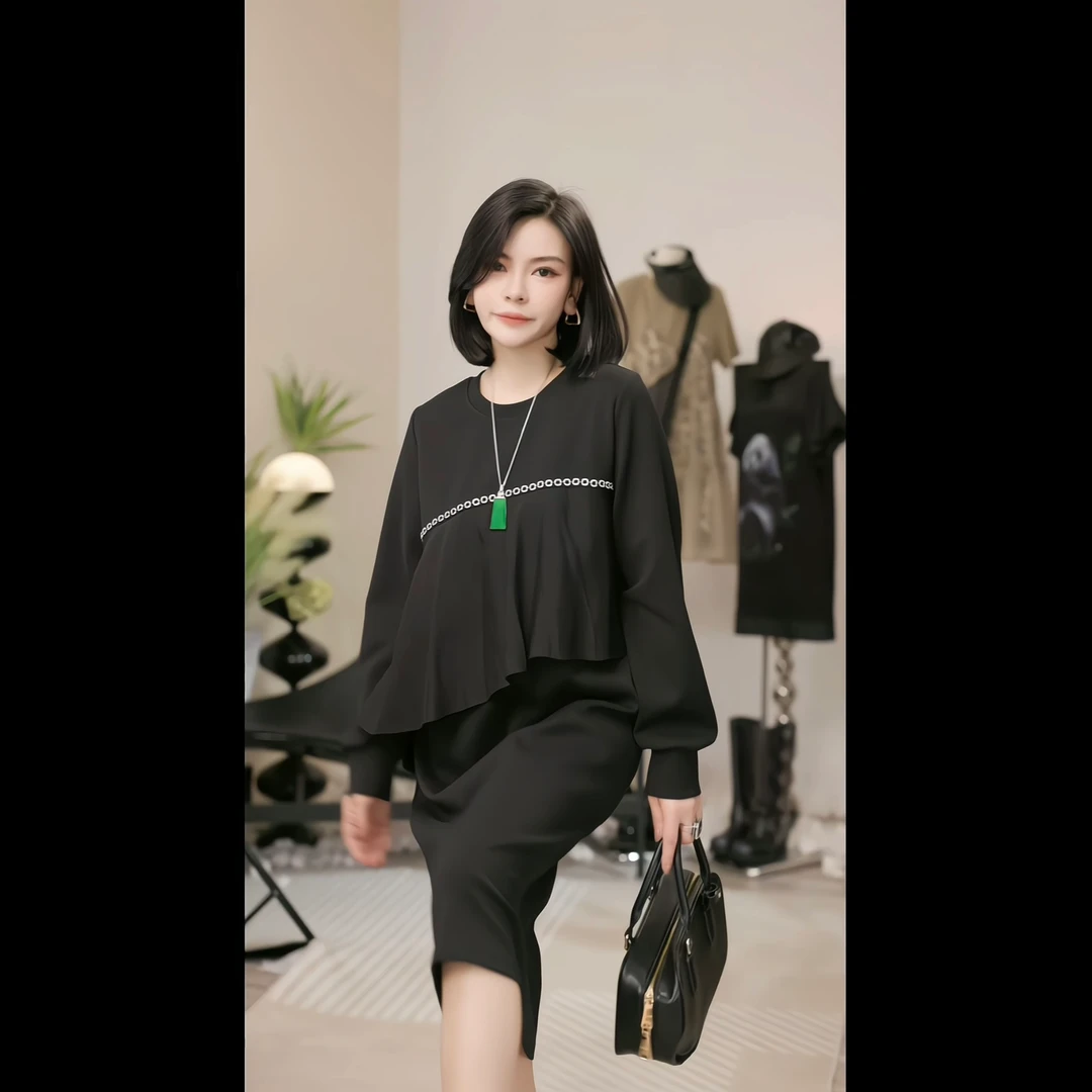 【燕子设计师品牌】星星点点 设计感钉珠拼接连衣裙 13038 D