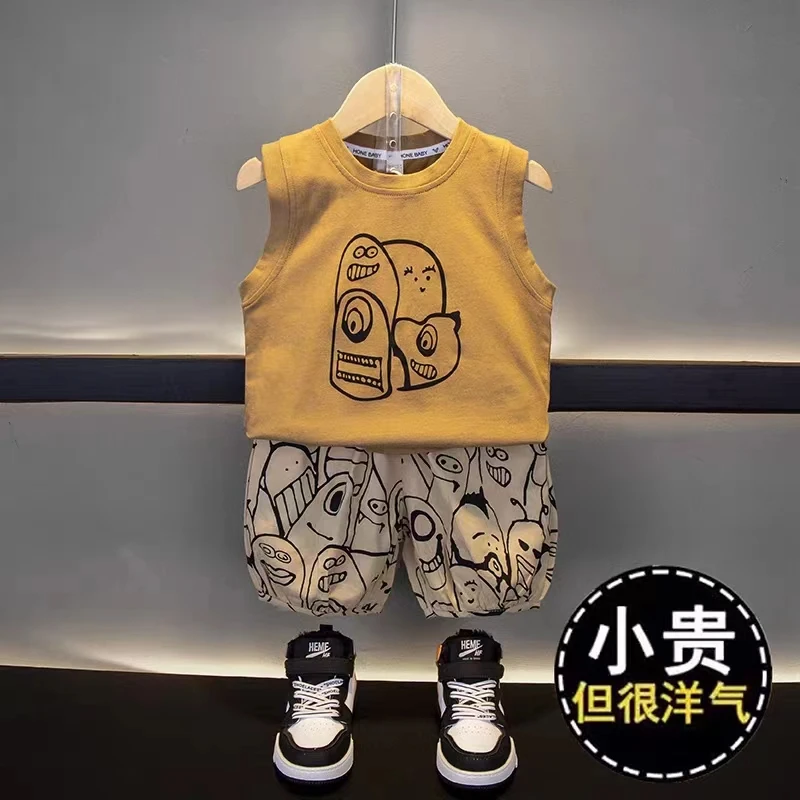 童装男童夏装套装2023新款儿童夏季男孩薄款中小童时髦背心夏款潮