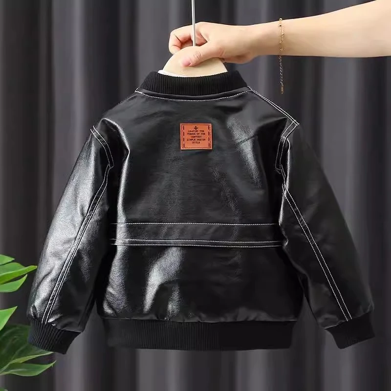 新款男童外套皮衣秋装2023新款韩版儿童皮夹克男孩春秋款帅气时尚