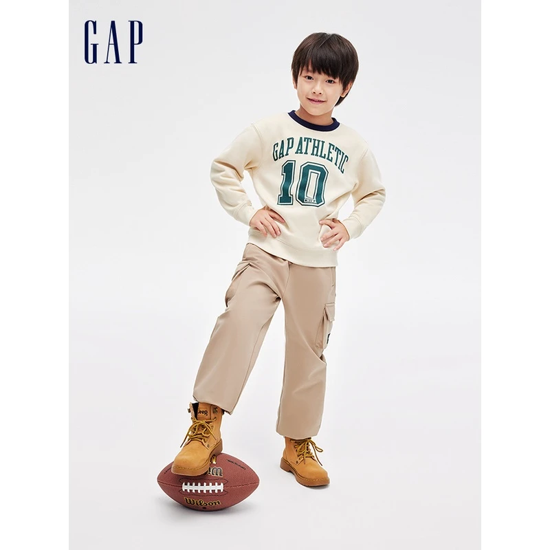 Gap男童冬季2023新款防风防雨保暖抓绒工装裤836872儿童装束脚裤