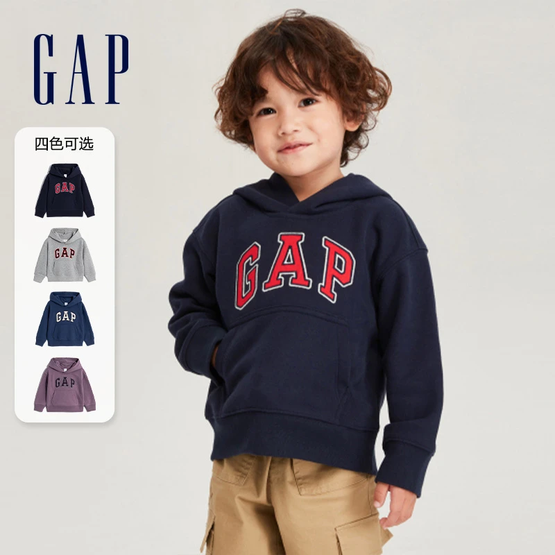 Gap秋季2023LOGO碳素软磨抓绒卫衣784965儿童装洋气上衣