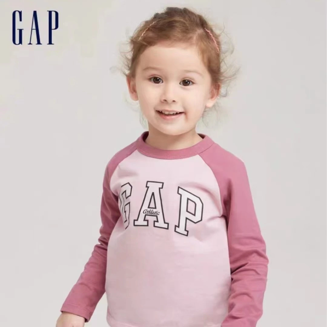 Gap女幼童秋季2023新款LOGO纯棉运动长袖T恤788791儿童装休闲上衣