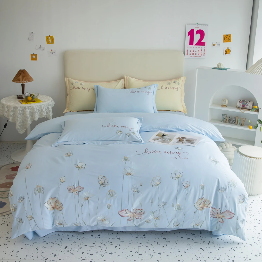 公主风全棉100%纯棉可爱卡通风绣花女孩三件套儿童四件套少女心