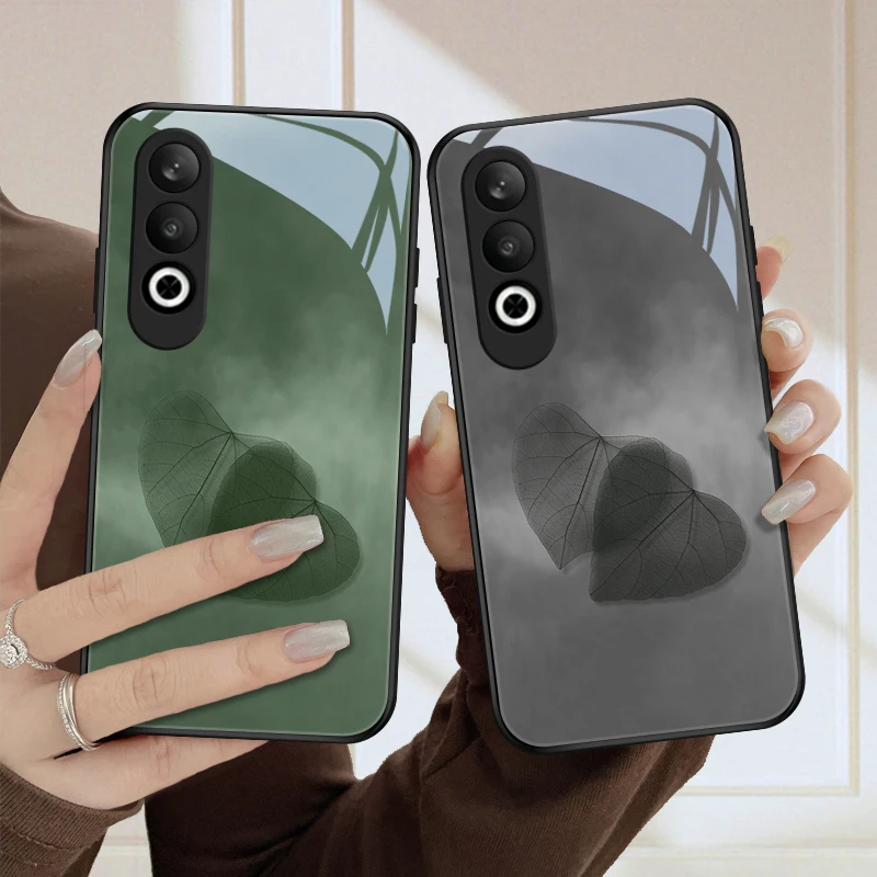 爱心树叶适用oppoK12手机壳玻璃新款可爱创意小众情侣超火高级感