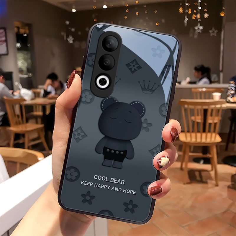 圆脸熊适用oppoK12plus手机壳OPPOK12Plus玻璃高级感全包硅胶防摔