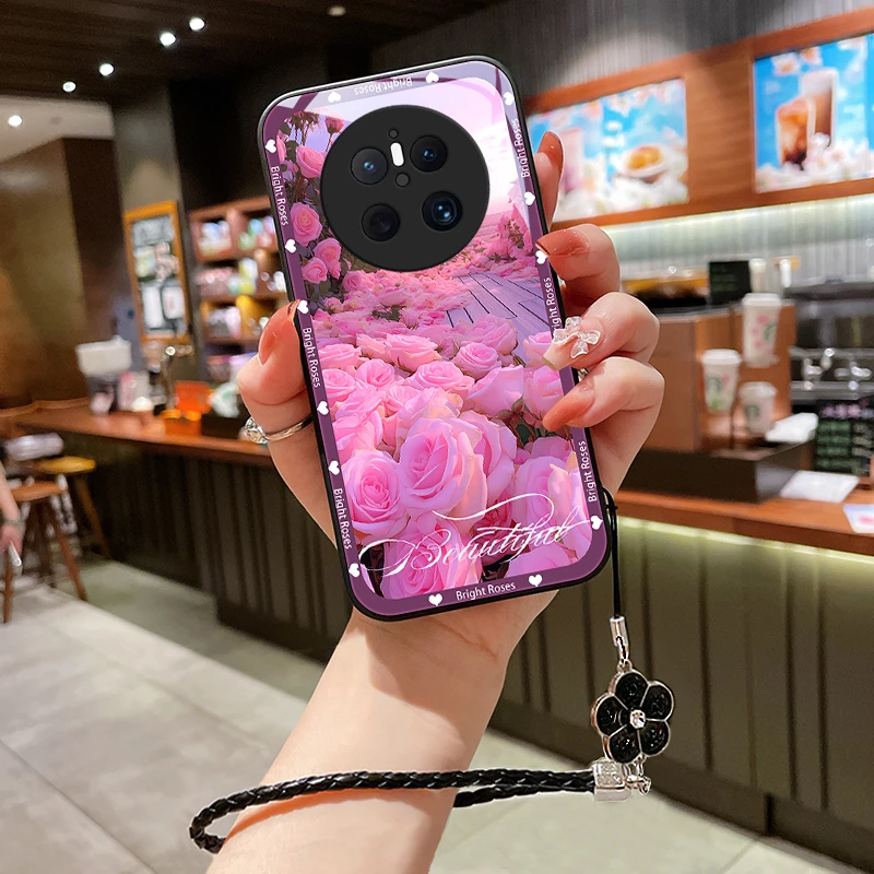 遍地花开适用华为mate70手机壳Mate70Pro玻璃壳女情侣保护套挂绳
