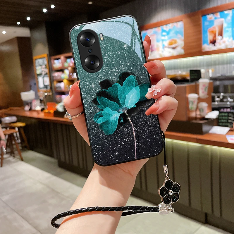 荧光花朵华为荣耀60pro手机壳honor60玻璃60se女款挂绳全包防摔套