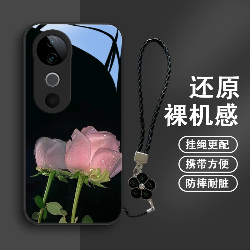 清雅花朵适用VIVOS19手机壳vivos19pro玻璃壳S19Pro保护套防摔限
