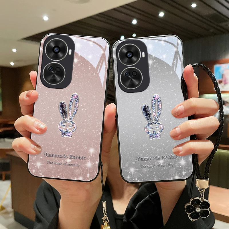 星闪小兔适用华为nova11se手机壳高级nova11se玻璃女款挂绳软边防