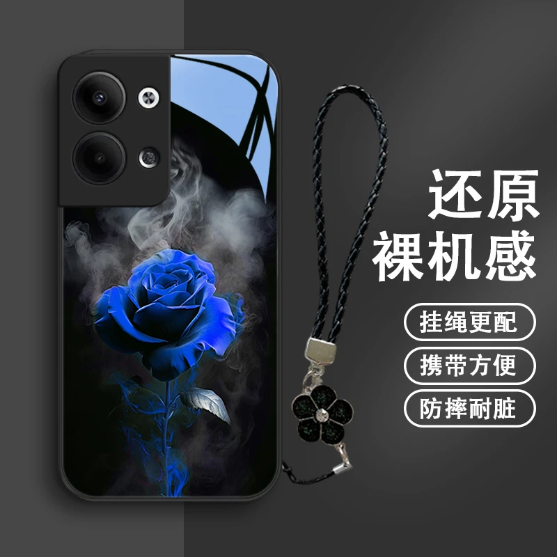 三色玫瑰适用opporeno9手机壳Reno9pro玻璃保护套reno9pro+/十女