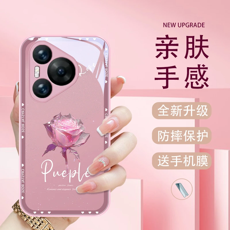 华丽玫瑰适用华为Pura70pro+手机壳Pura70个性女款网红玻璃壳金属