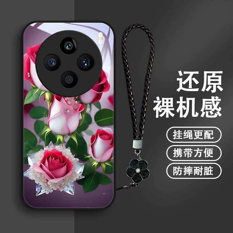 星钻玫瑰适用vivoX100S手机壳X100SPro玻璃x100Ultra女款个性高级