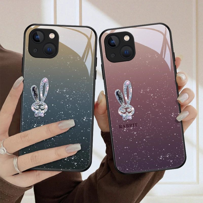 星耀小兔适用苹果15手机壳iPhone15Pro玻璃15ProMax简约15plus女