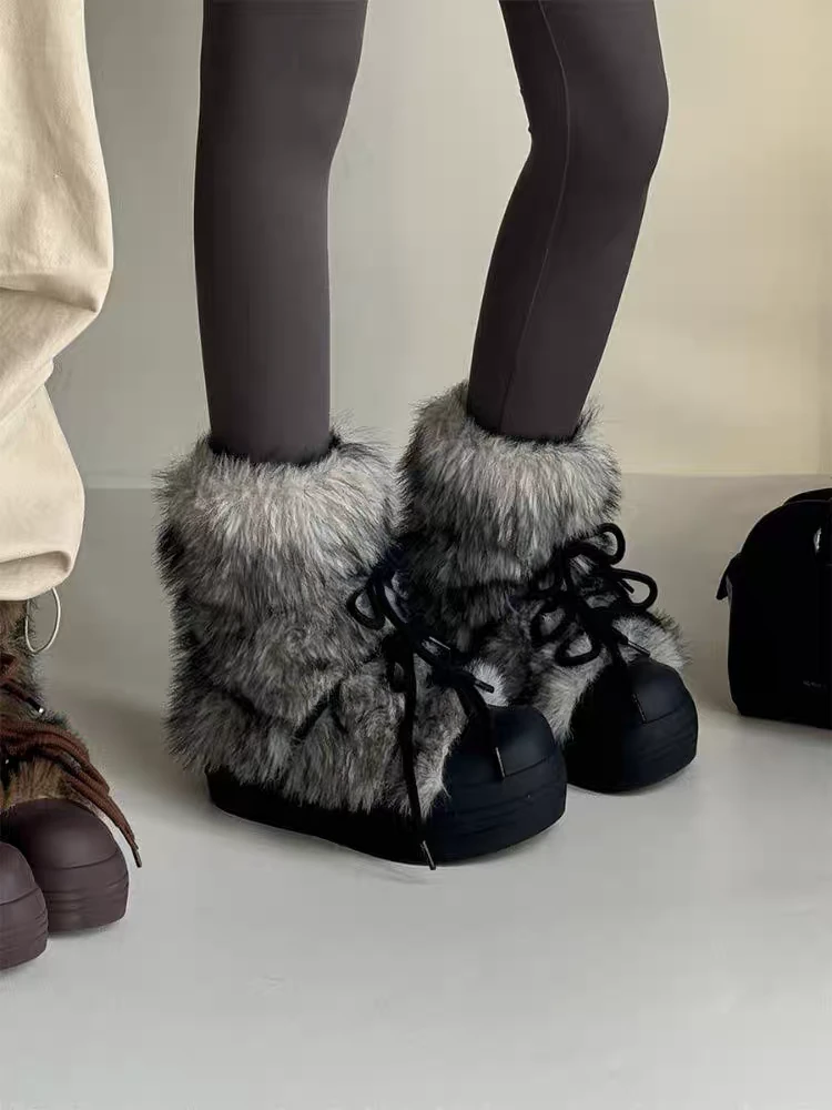 小众设计感加绒加厚雪地靴女冬季新款中筒棉鞋厚底增高保暖毛毛靴