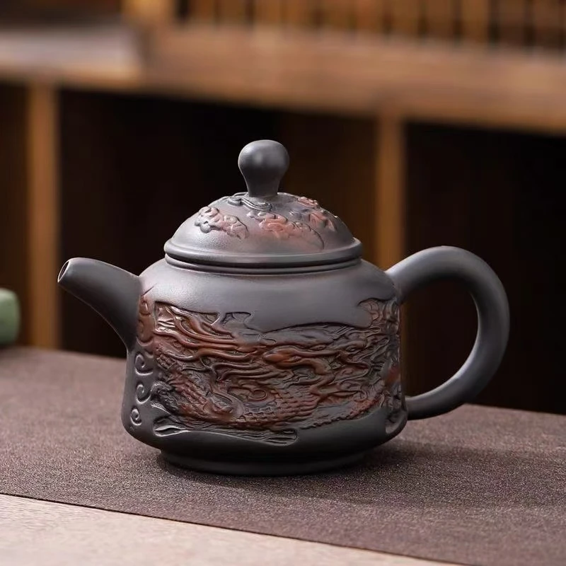 建水紫陶茶壶祥龙壶