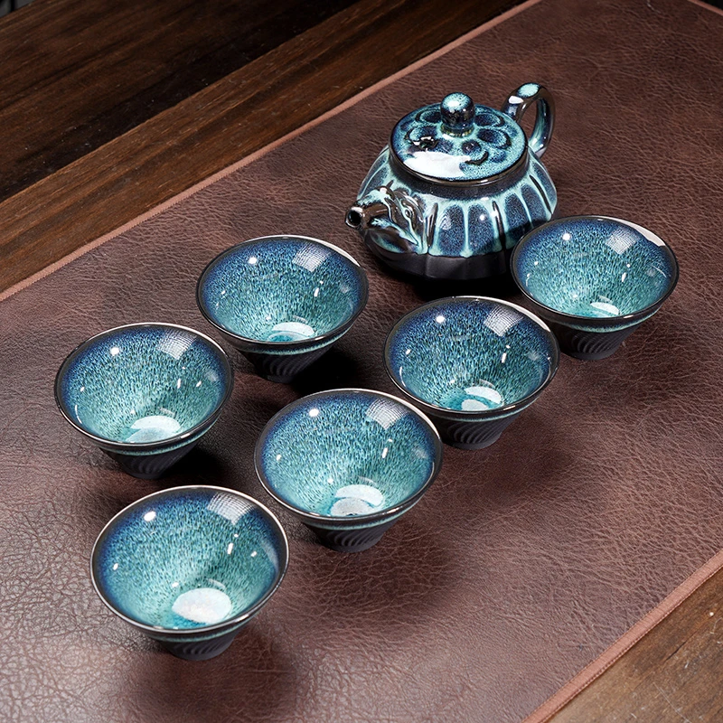 窑变茶具套装莲花一壶六杯简约家用