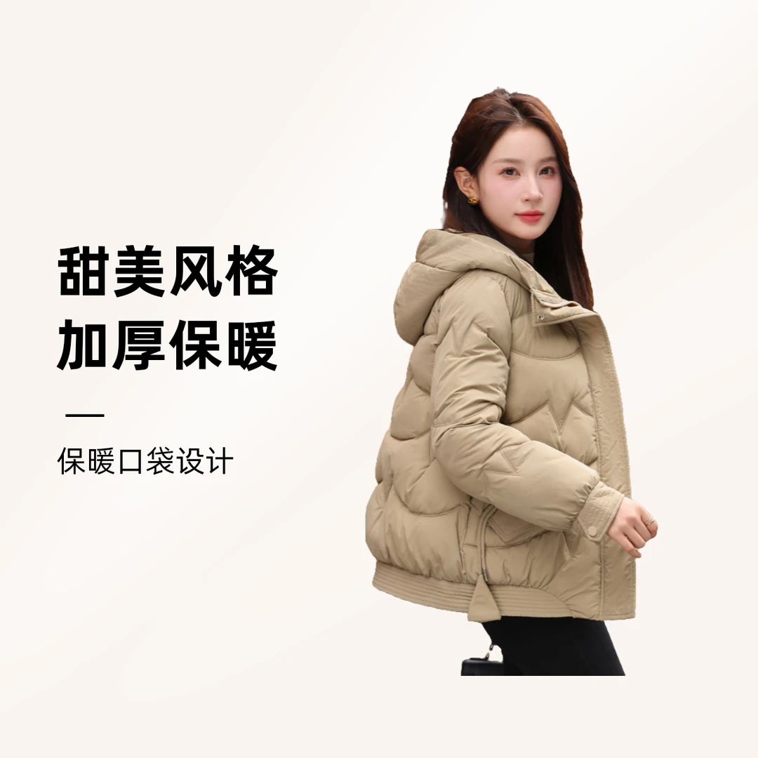 短款连帽棉服女冬季小个子棉衣外套加厚保暖宽松棉袄时尚百搭冬装
