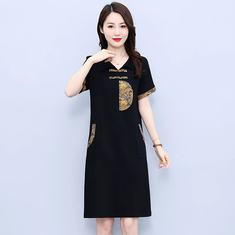 女装连衣裙夏季2025新款短袖时尚百搭a字宽松裙子藏肉显瘦