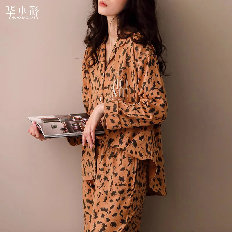 2025新款女士睡衣春秋款高级感豹纹套装秋天纯棉长袖可外穿家居服